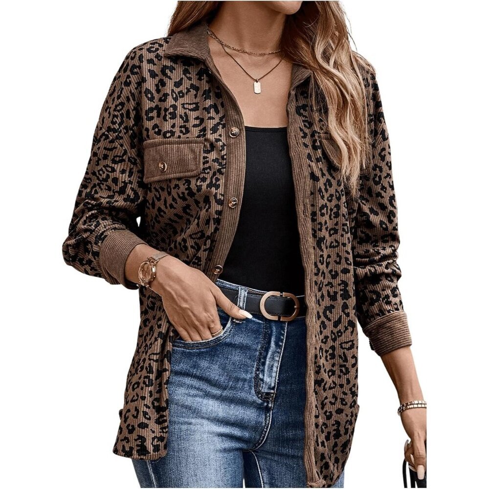 Elegant Leopard Print Button-Down Shacket for Wom… - image 1